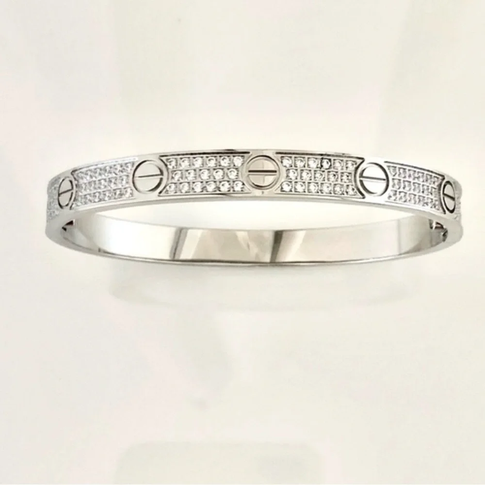 Generic Stainless Steel Pave Diamond Screw Cuff Bangle Bracelet with Screwdriver
